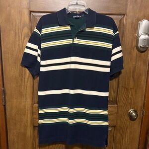Very nice polo shirt. Green, navy, cream and yellow.